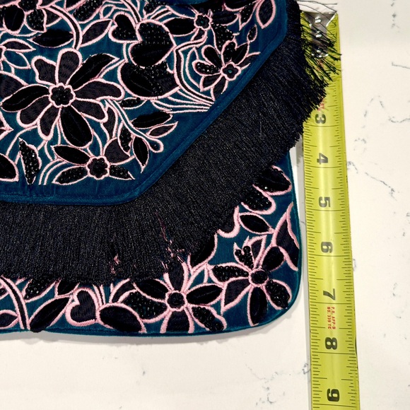 Anthropologie Medium Black, Pink and Green Floral Velvet Beaded Handbag NWT - Picture 12 of 12